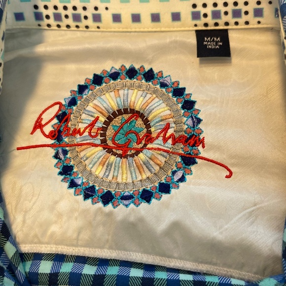 Robert Graham Checkered Blue and Navy Casual Button Down Shirt Medium - Picture 4 of 4